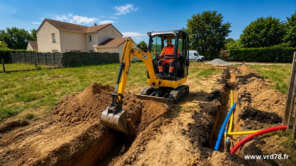 Terrassement VRD : mini-pelle et tranchée de réseaux